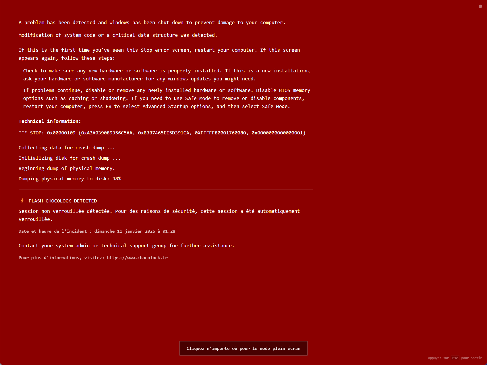 Aperçu de l'écran de verrouillage Flash Chocolock - RSOD